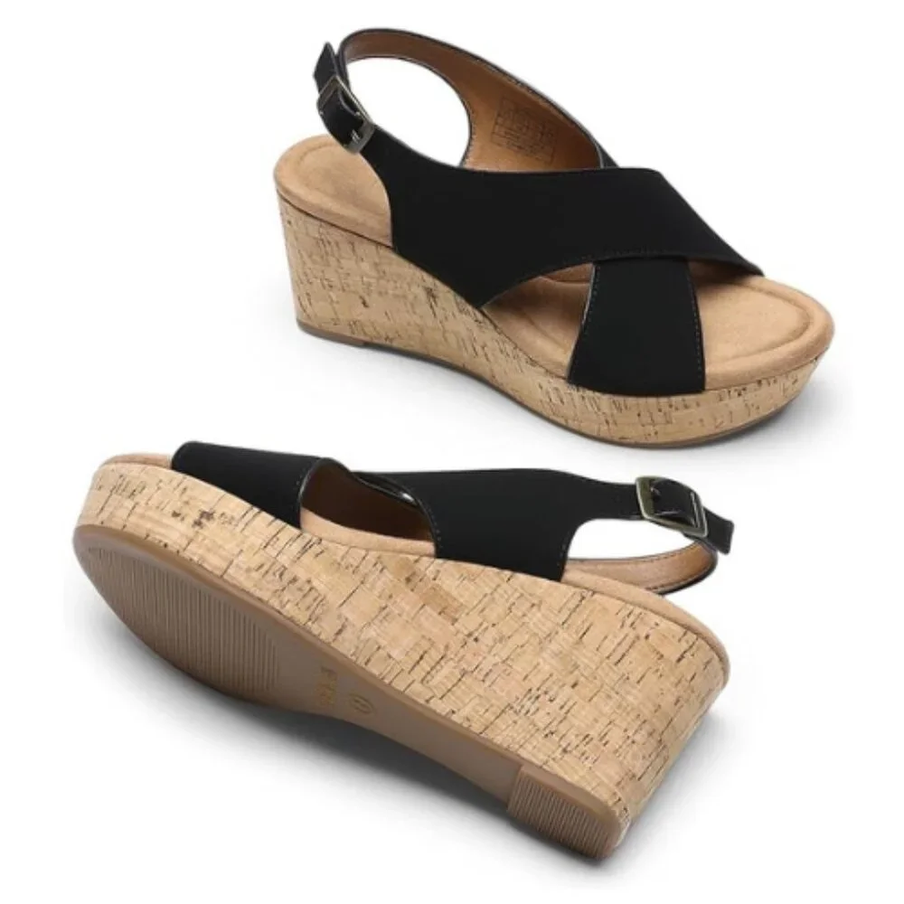 DREAM PAIRS Women's Wedge Comfortable Ankle Strap Platform Shoes BLACK Size 10